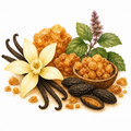 Vanille, Benjoin, Patchouli, Fève de Tonka